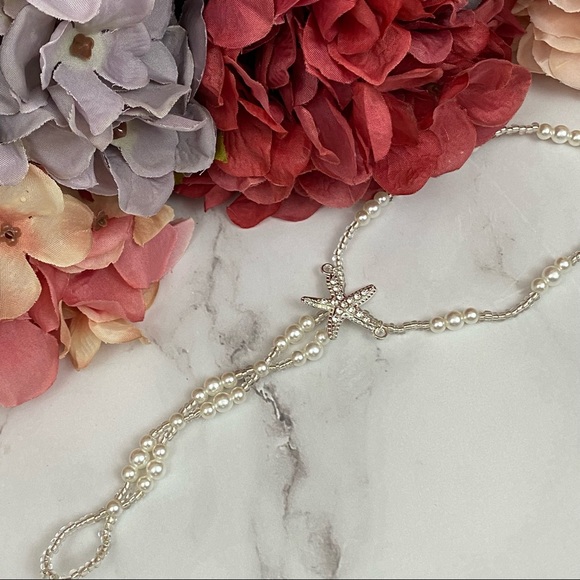 2 Pcs Pearl Starfish Barefoot Sandals Anklet Set - Picture 14 of 16